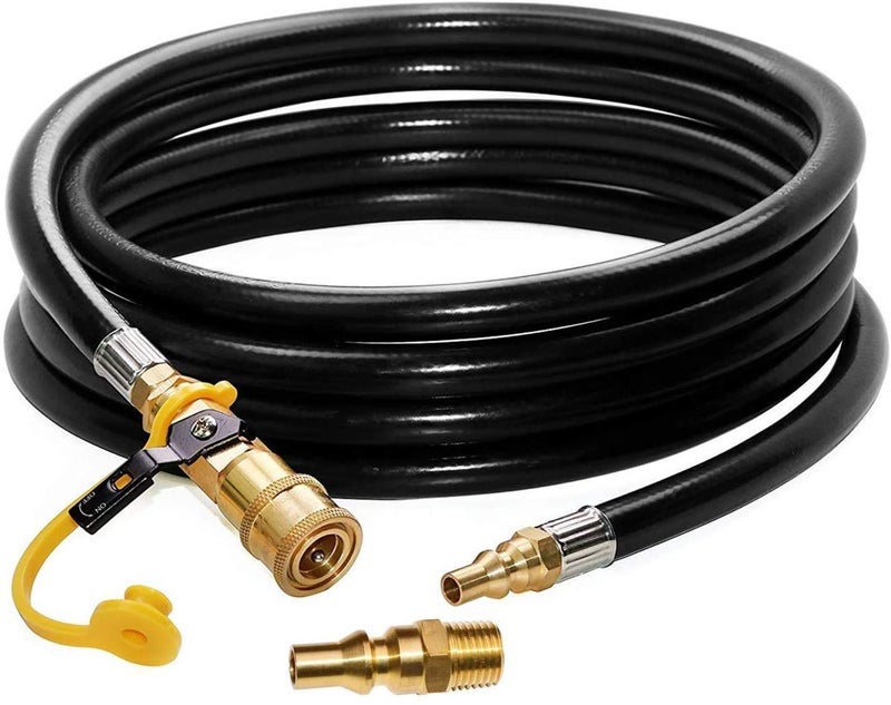 DOZYANT 12 FT RV Propane Quick Connect Hose, RV Quick Connect Propane Hose, Quick Disconnect Propane Hose Extension - 1/4 Inch Safety Shutoff Valve & Male Full Flow Plug for LP Gas Low Pressure System - Image 1